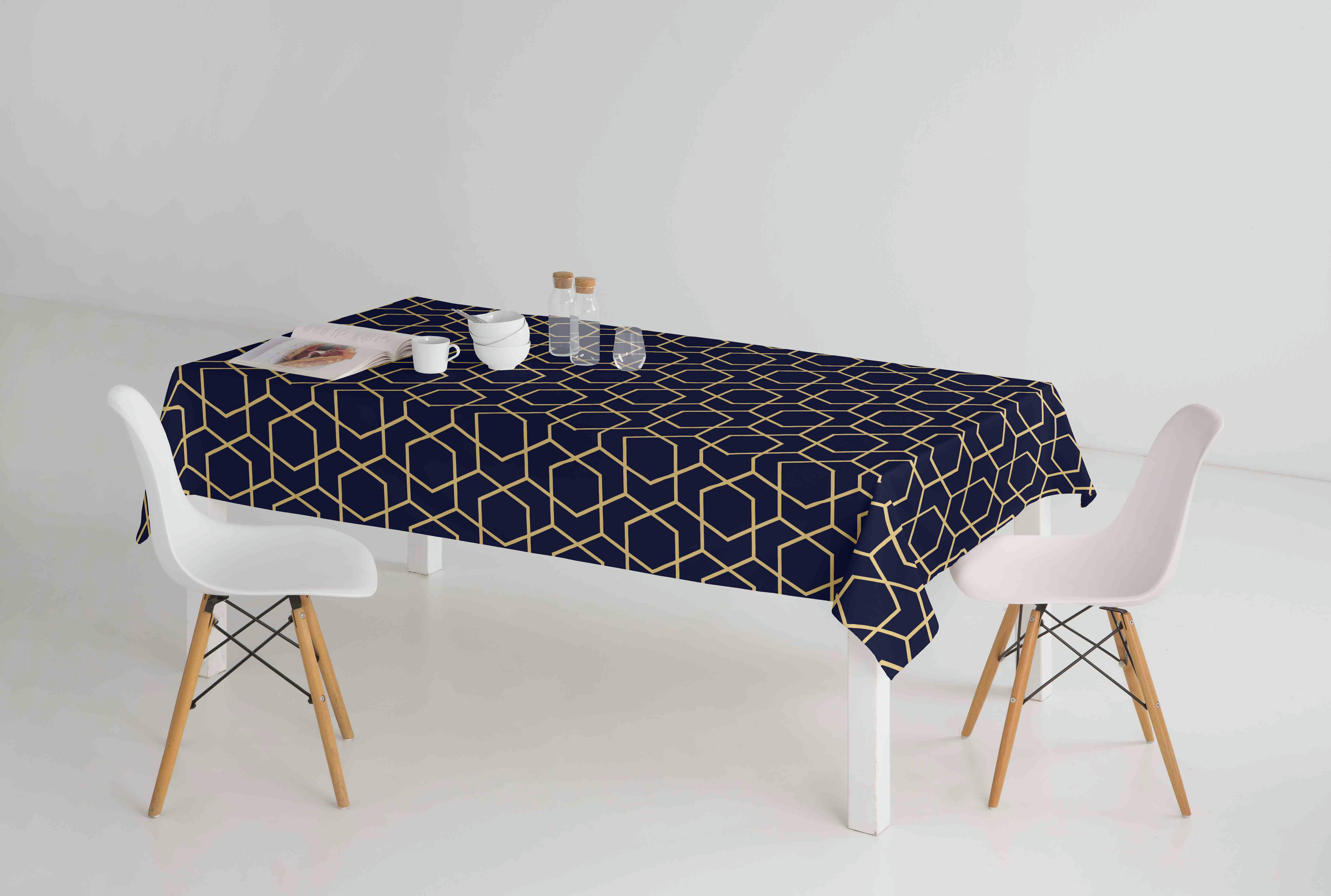 CONTRACT - Nappe imprimée bleu avec traitement anti-taches en coton 140x240 cm