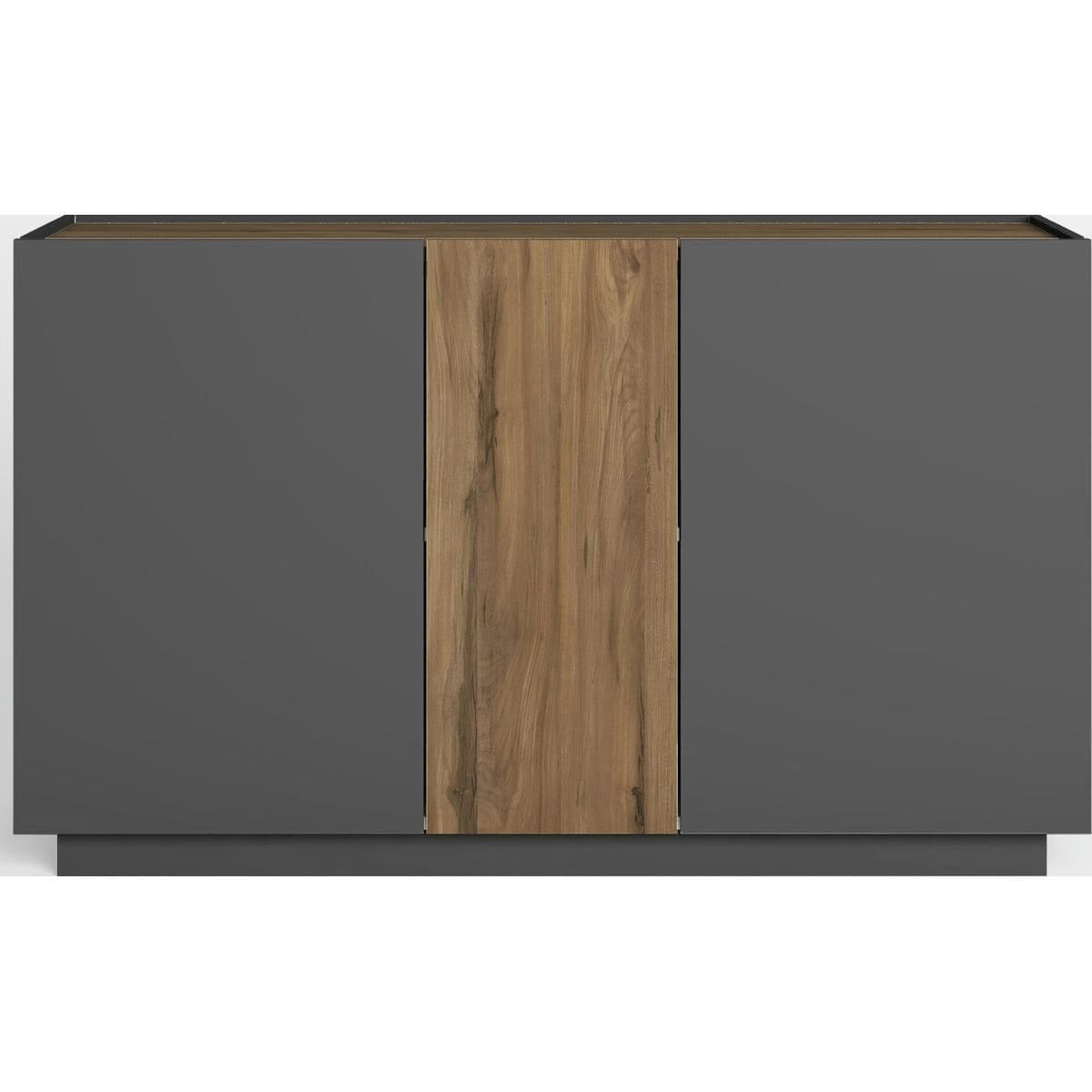 JOSIE - Buffet 3 portes gris anthracite et effet bois 130 cm