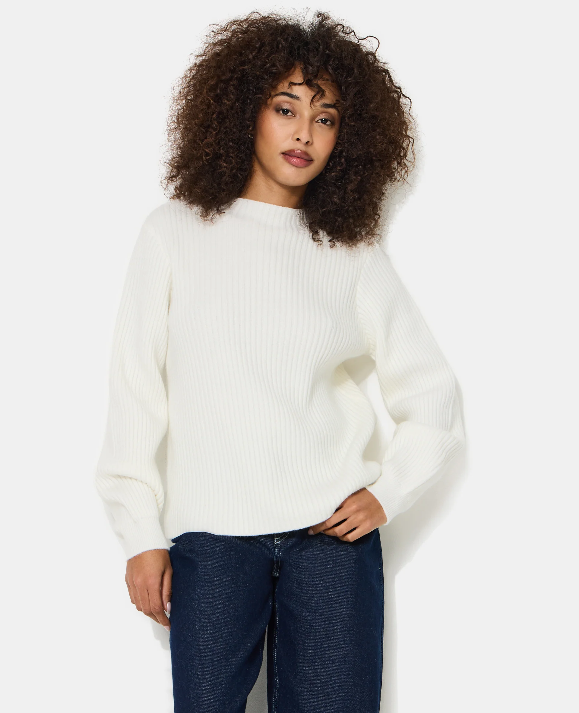 Pull en maille côtelée avec jacquard dos