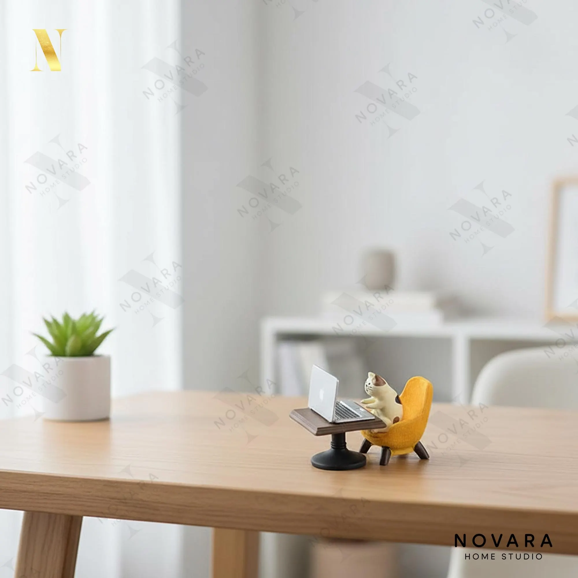 Cute Cat Laptop Figurine, Work From Home Desk Decor, Miniature Office Cat, Funny WFH Gift, Small Desk Accessory for Cat Lovers.