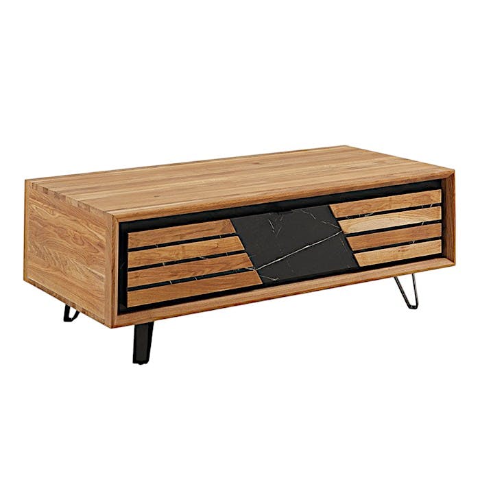 Table basse design en bois de chêne finition miel, 1 tiroir ESSEN