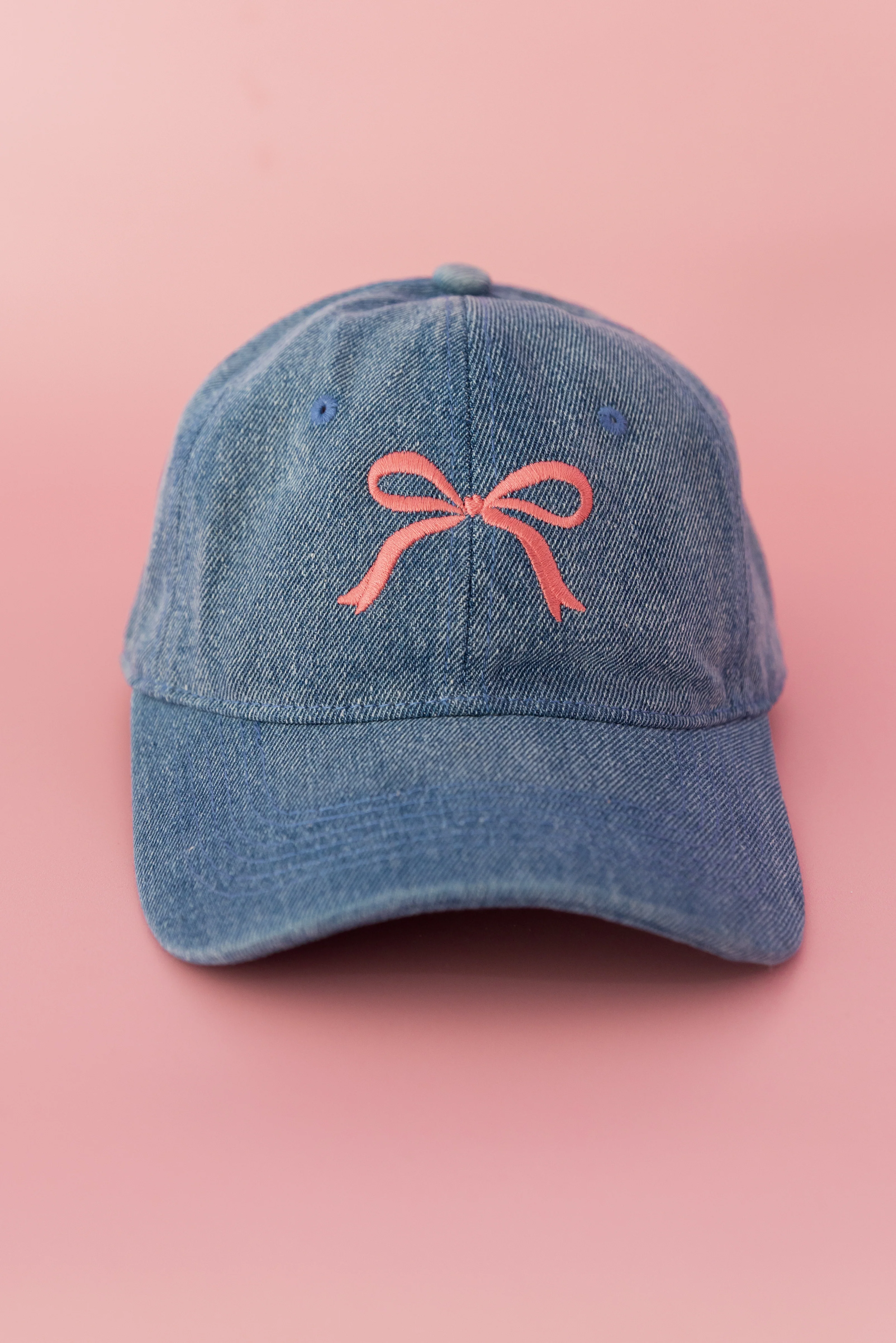 Essentials Cap in Embroidered Bow Mid Wash Denim
