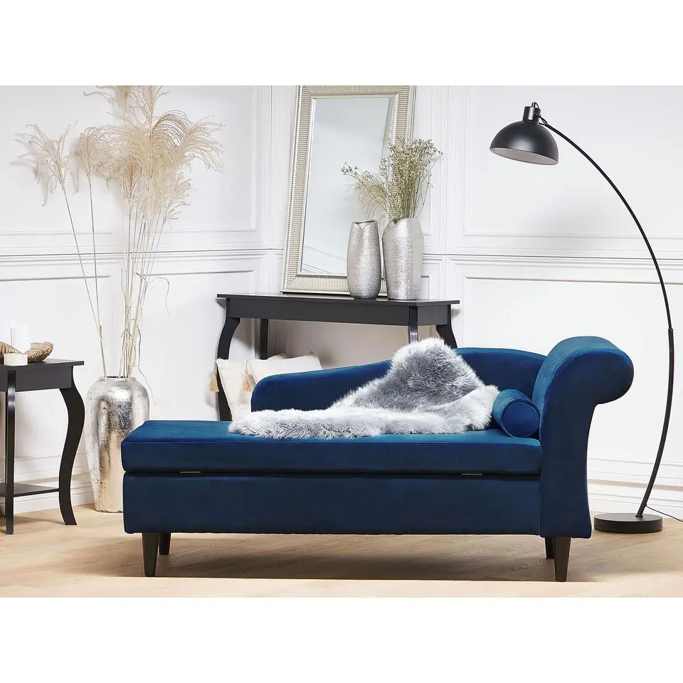 LUIRO - Chaise longue - Blauw - Rechterzijde - Fluweel