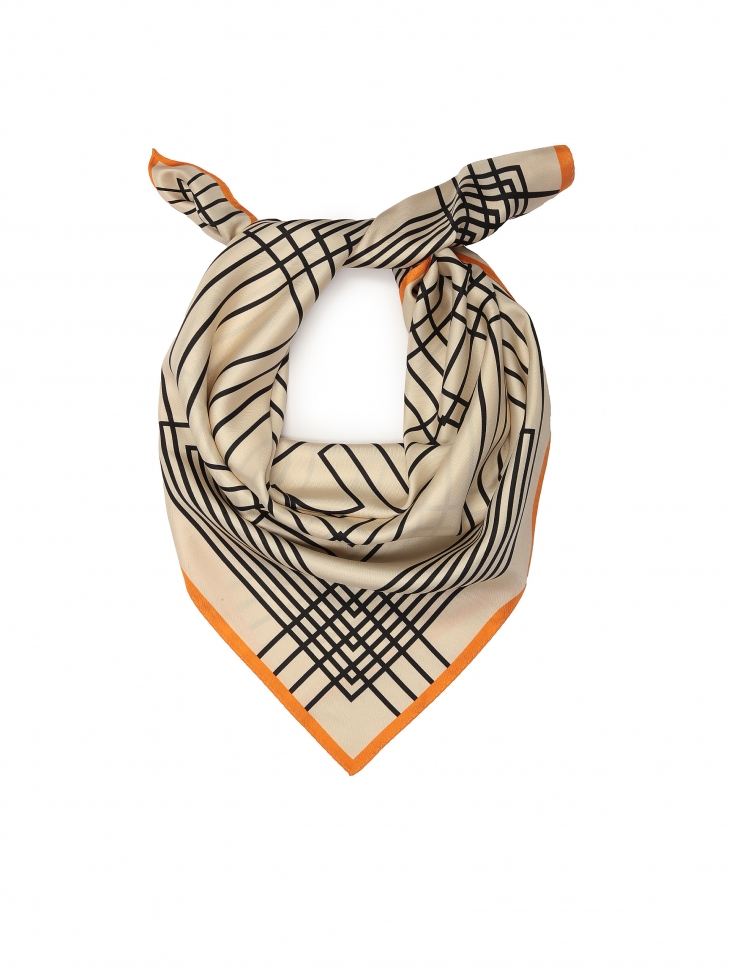 Square silk scarf with geometric patterns