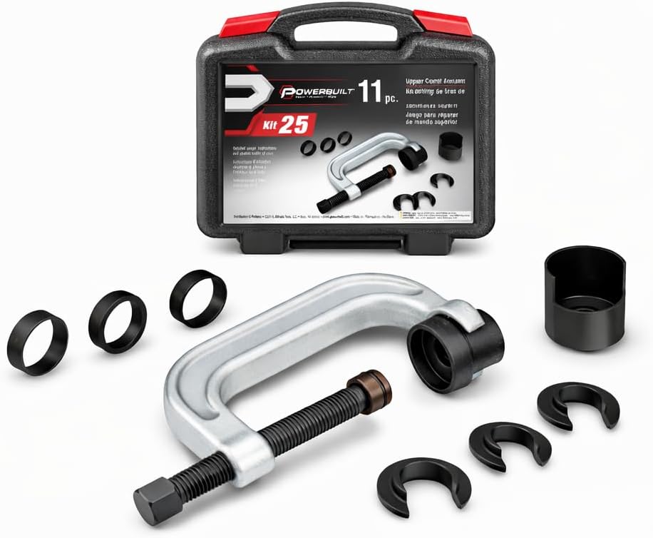 Powerbuilt Upper Control Arm Bushing Service Tool Set for Ford, GM and Chrysler, Remove and Install Car Bushings, 648604