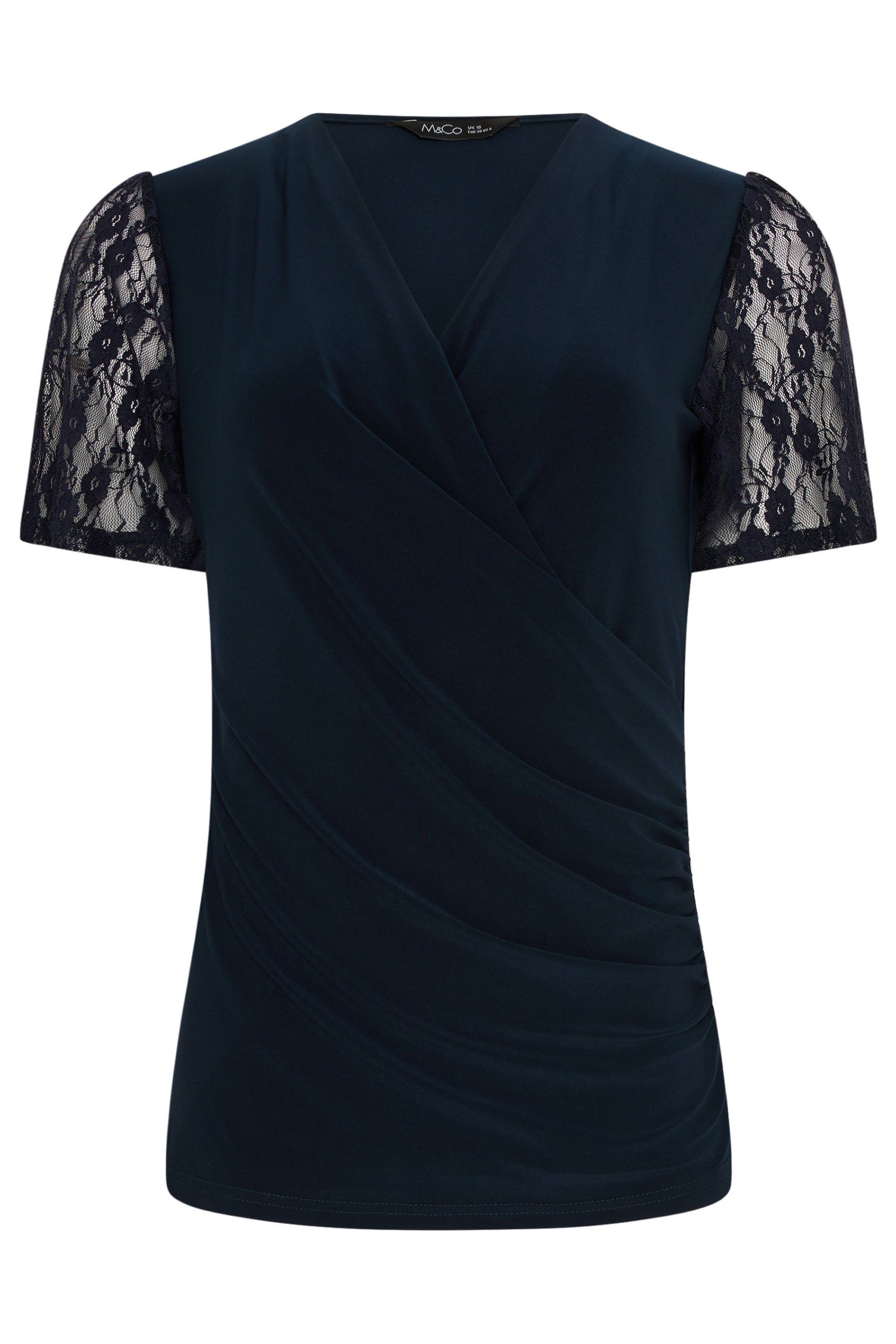 M&Co Lace Sleeve Wrap Top