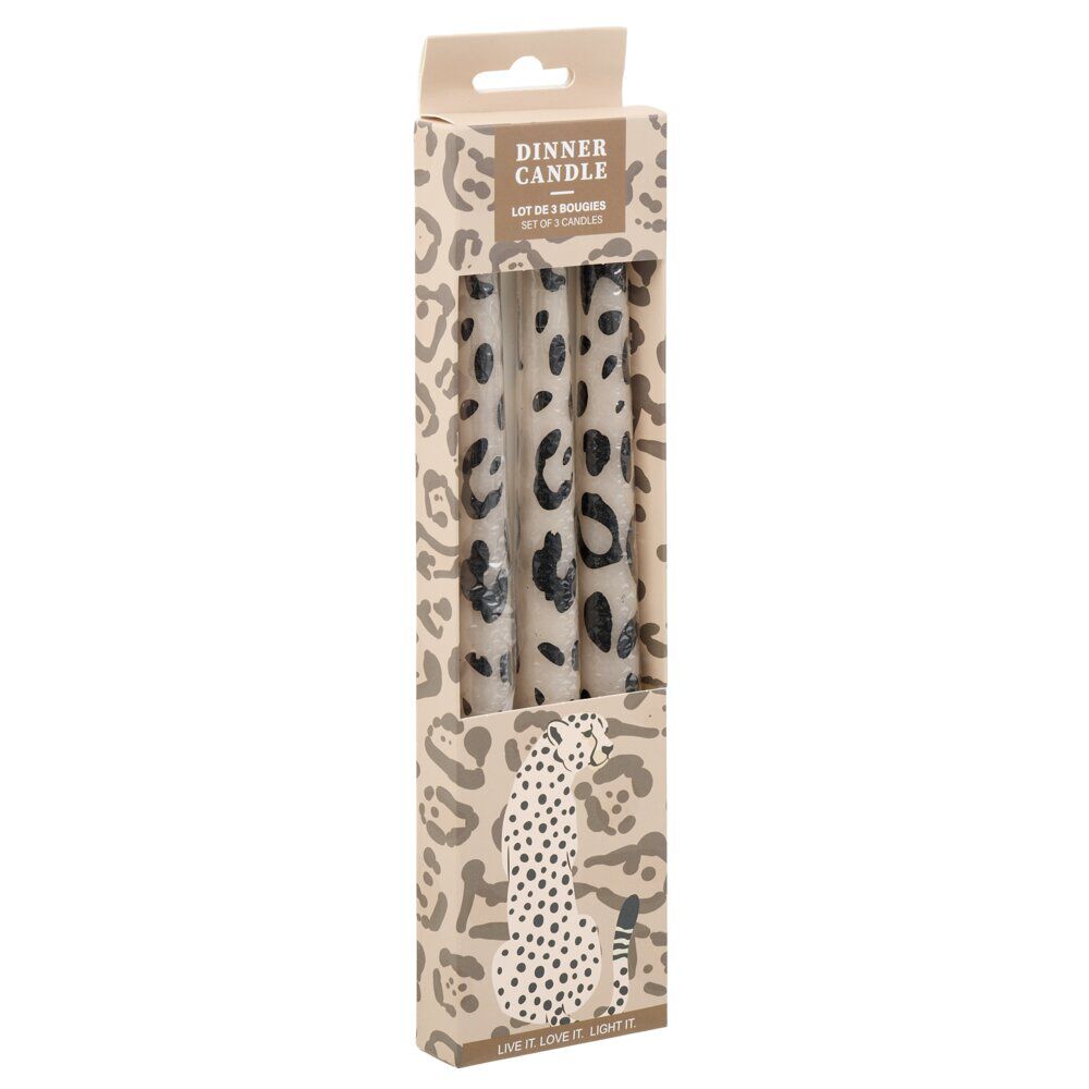Bougie chandelle cire motif pelage animal Ø2xH25cm (2 modèles léopard ou zèbre)