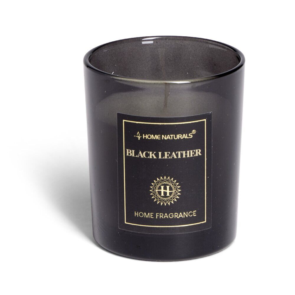 Bougie senteur cuir dans pot en verre Ø6,4xH7,9cm noir