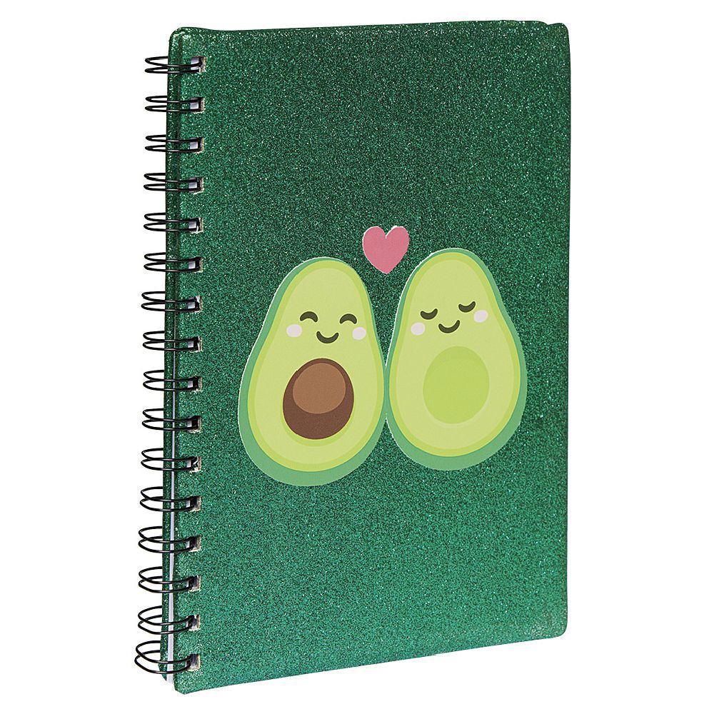 Cahier à spirale paillettes motif avocat format A5 vert 160 pages