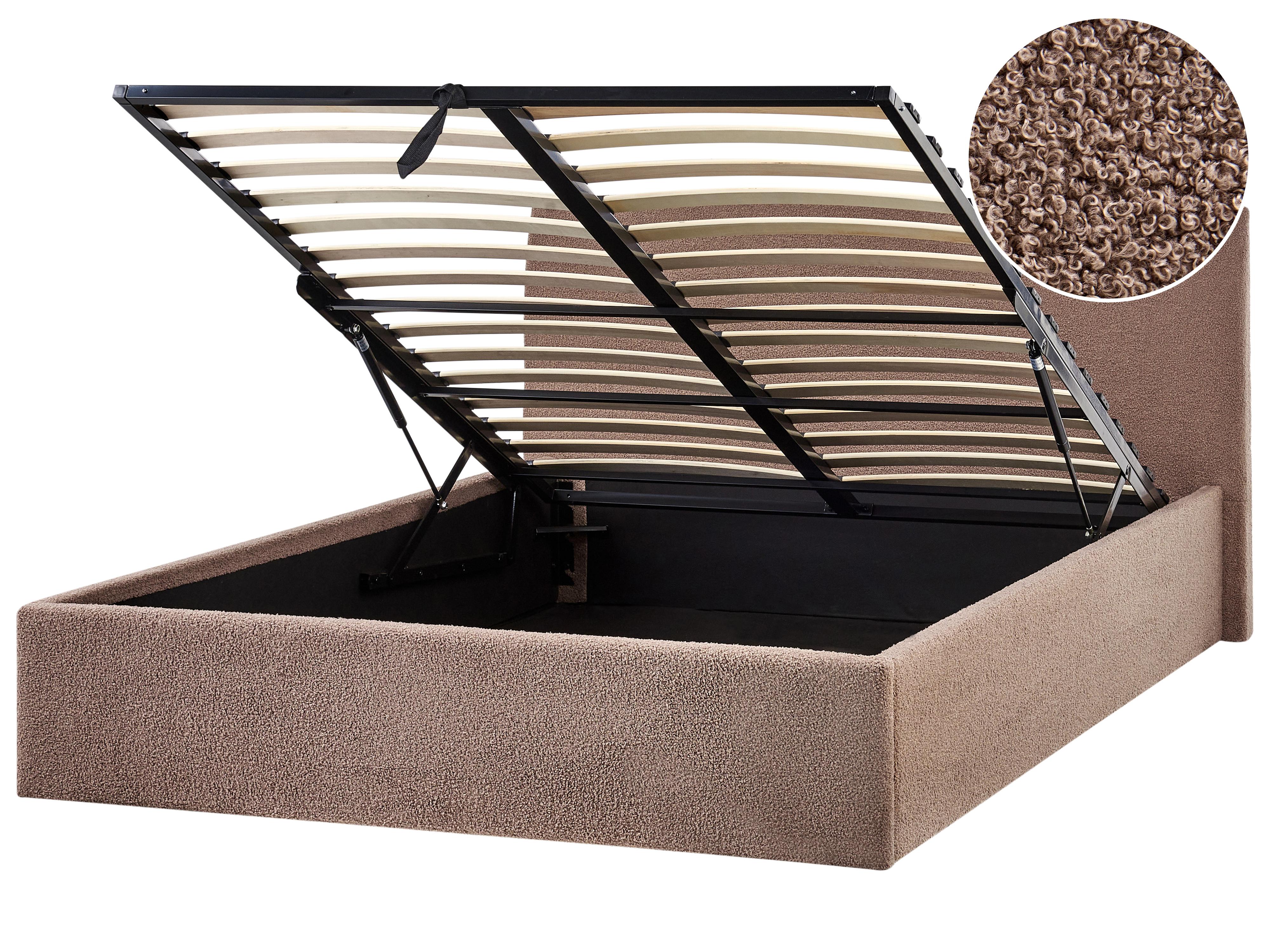 Ottoman Bed Boucle ORBEY 140 x 200 cm (EU Double) Brown