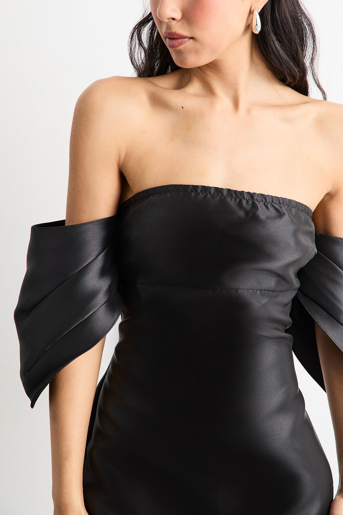 Warehouse Structured Puff Sleeve Bardot Midi Dress