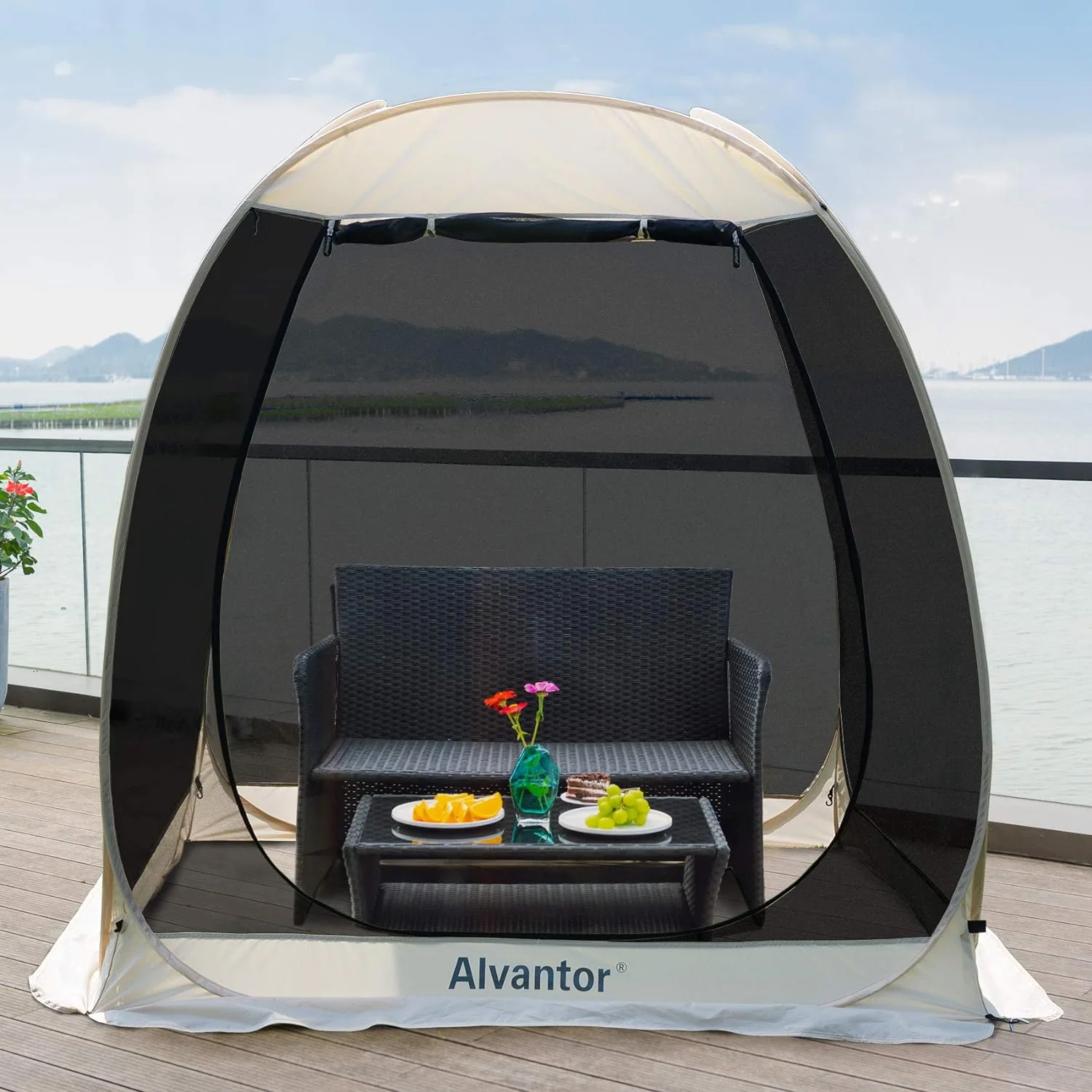 Screen House Room Camping Tent Outdoor Canopy Pop Up Sun Shade Shelter 8 Mesh Walls Not Waterproof Beige 12'x12' Patent Pending(6'x6'/Beige)