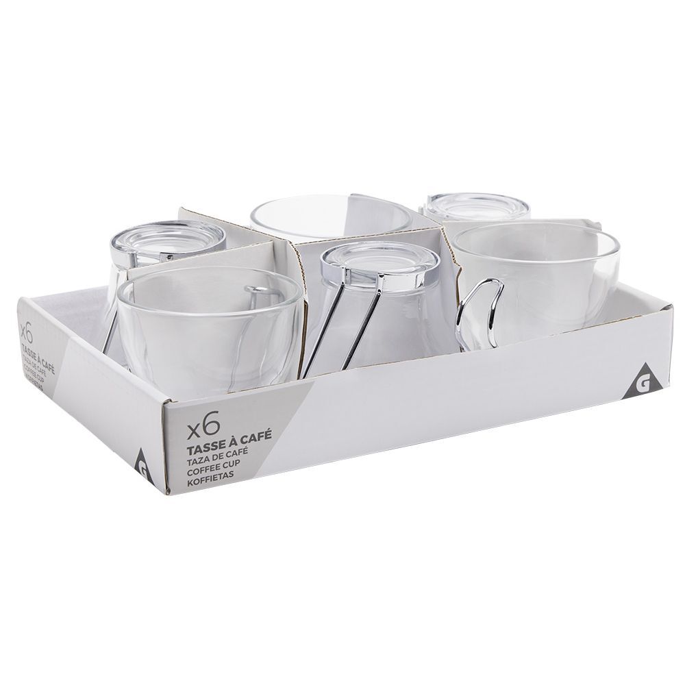 Tasse à café en verre anse métal x6