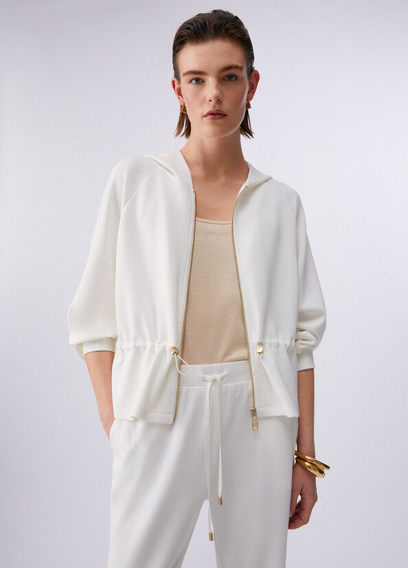 Felpa in scuba con zip e cappuccio