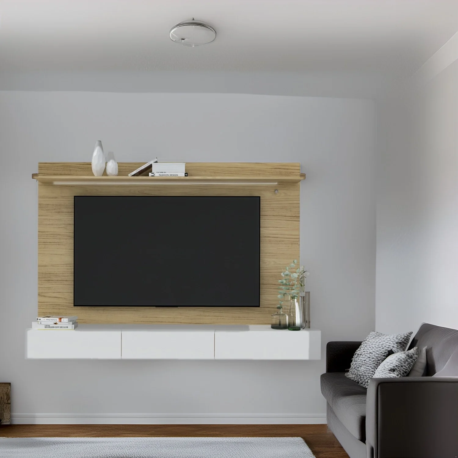 70 in. Modern Floating Entertainment Center Wall Mounted Entertainment Center Wall Unit TV Wall Panel TV Mount Wall Theater