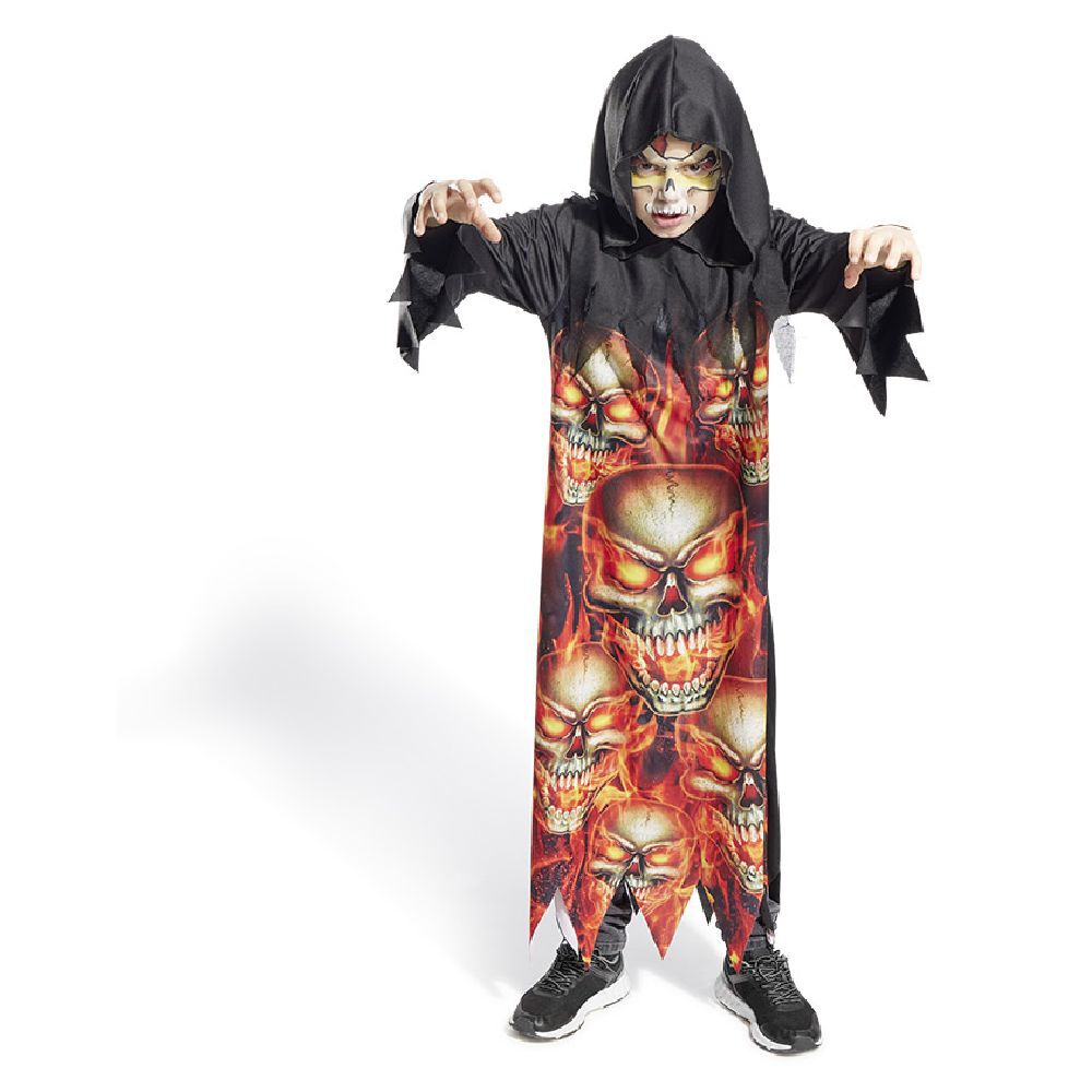 Déguisement enfant Halloween gardien tunique crâne flamme 7/10ans