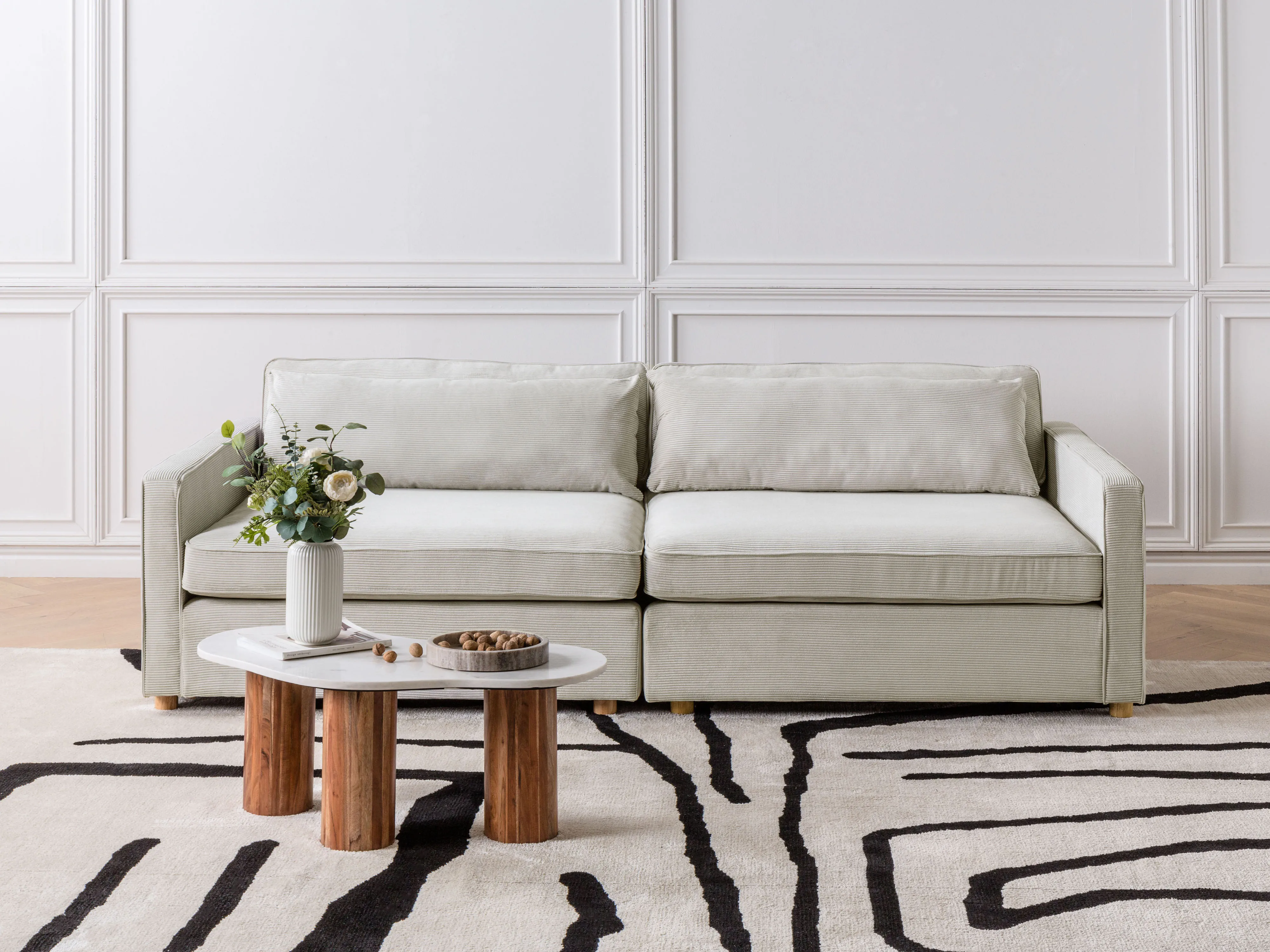 Sofa 3 Seater VINSTRA Corduroy Light Grey