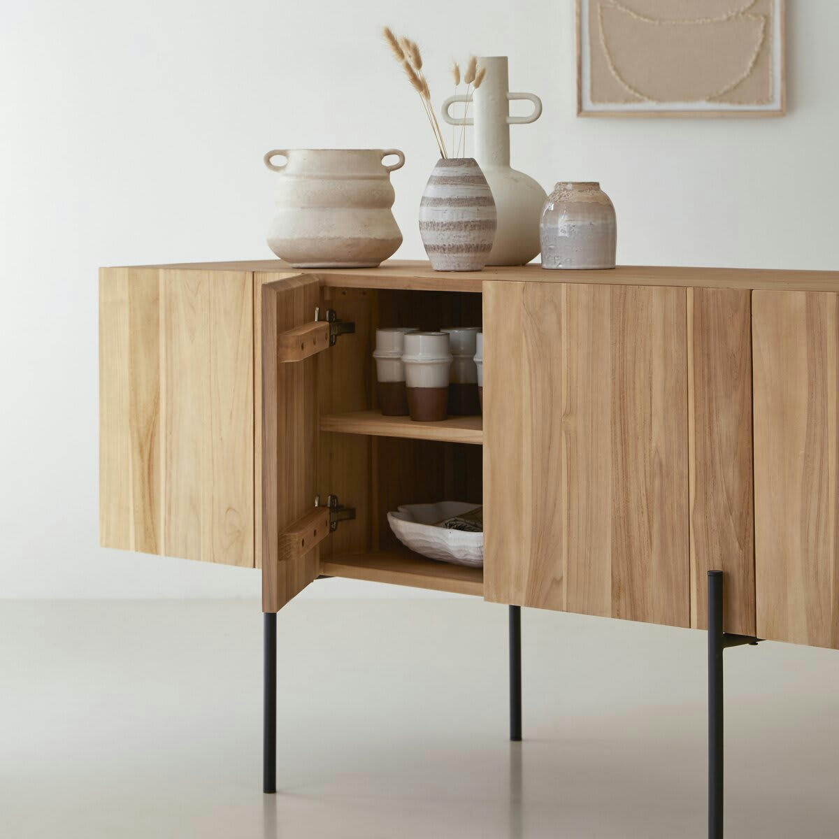 HONORINE - Buffet haut en teck massif 165 cm
