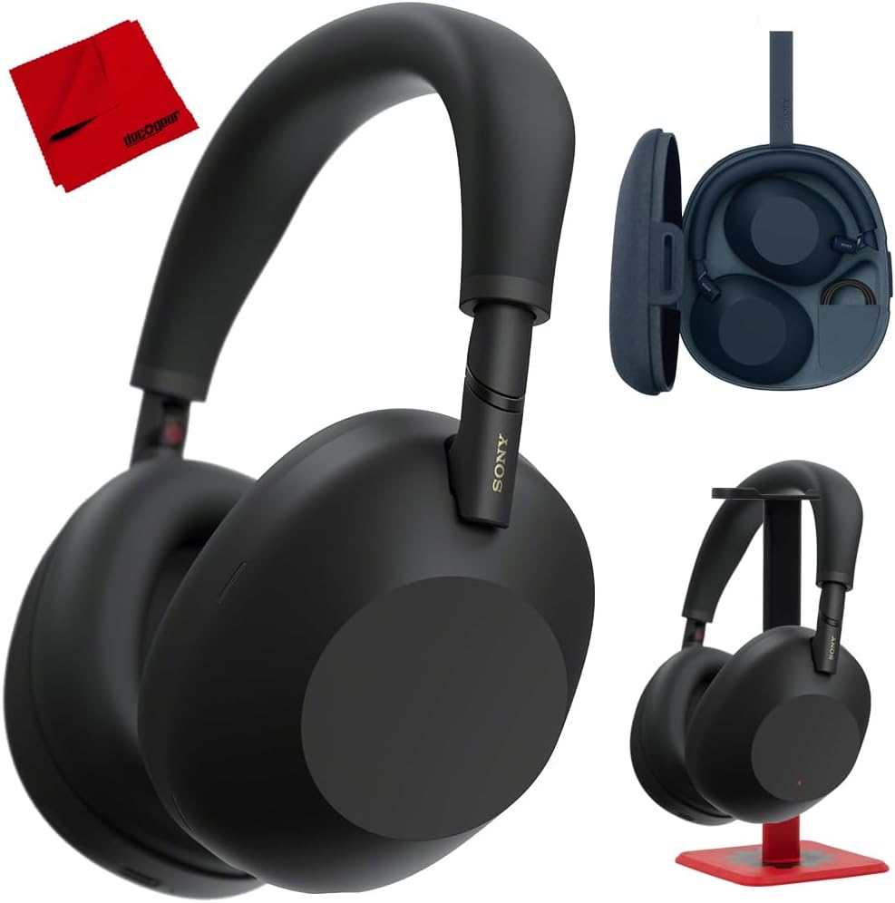 Sony WH-1000XM6 Best Wireless Noise Canceling Headphones  Black Bundle with Deco Gear Pro Audio Headphone Stand in Matte Black/Red