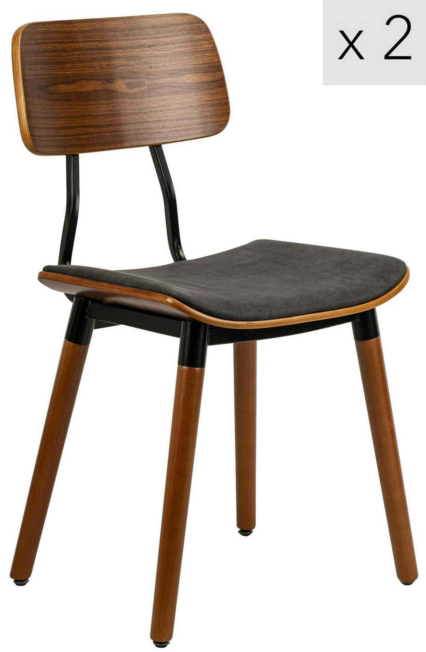 - Lot de 2 chaises en bois et simili noir