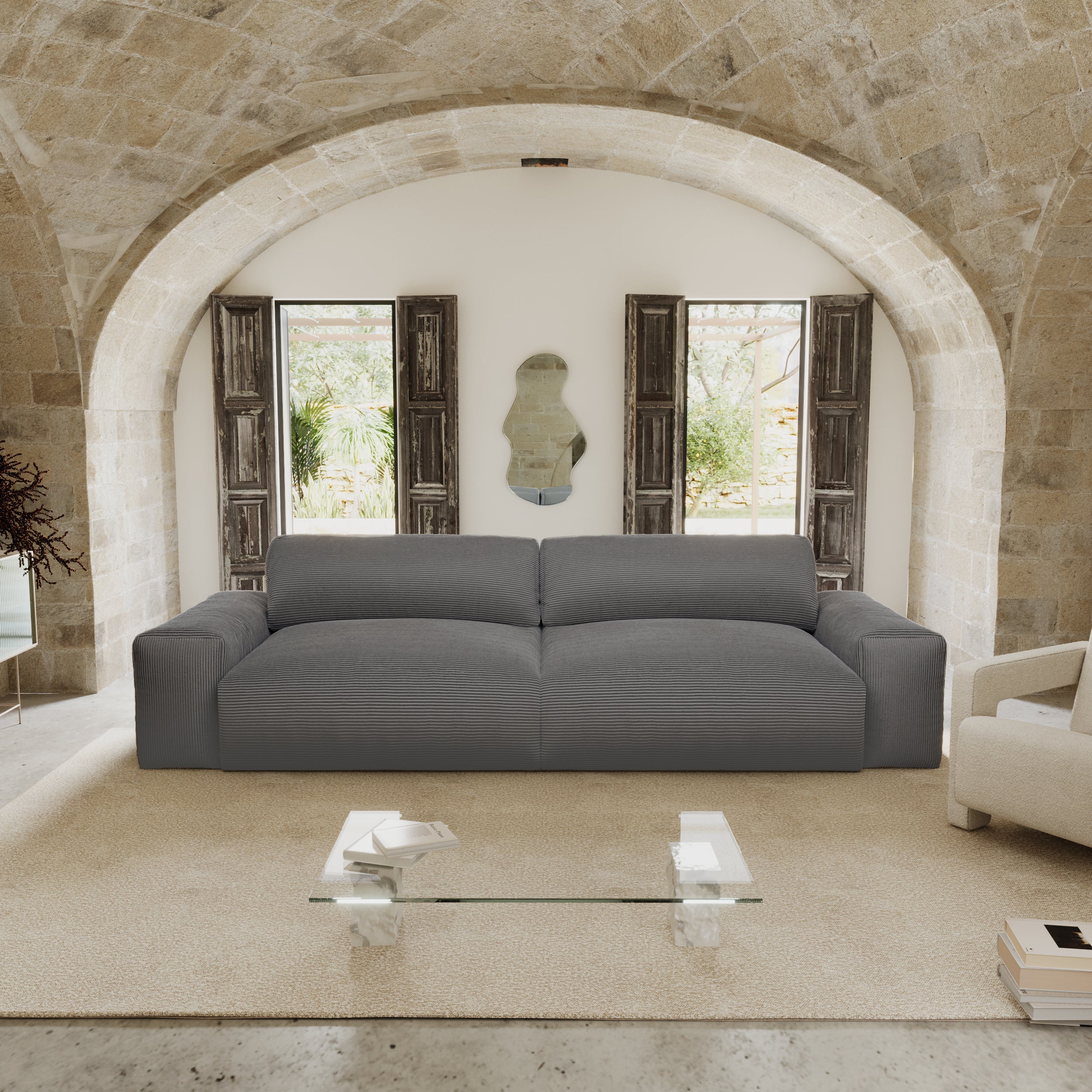 Rechte bank BLISS 4 personen Corduroy Antraciet grijs