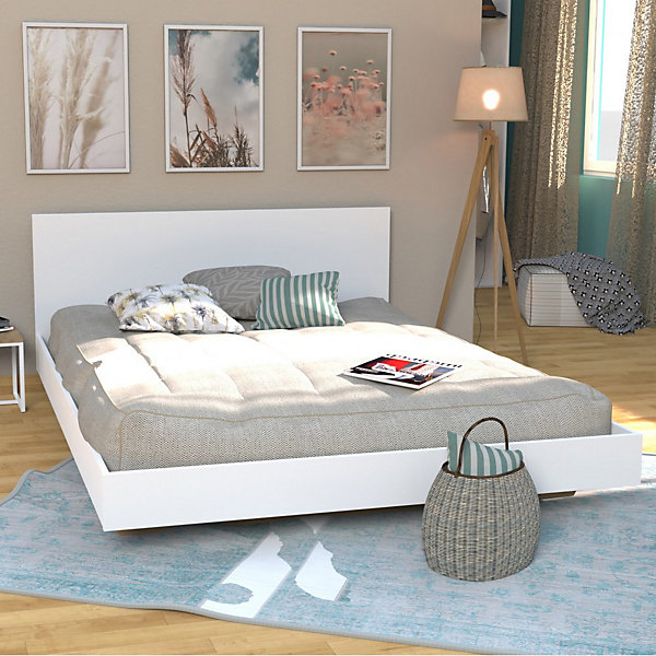 Lit LOFT 160x200   1 sommier   tête de lit / Blanc