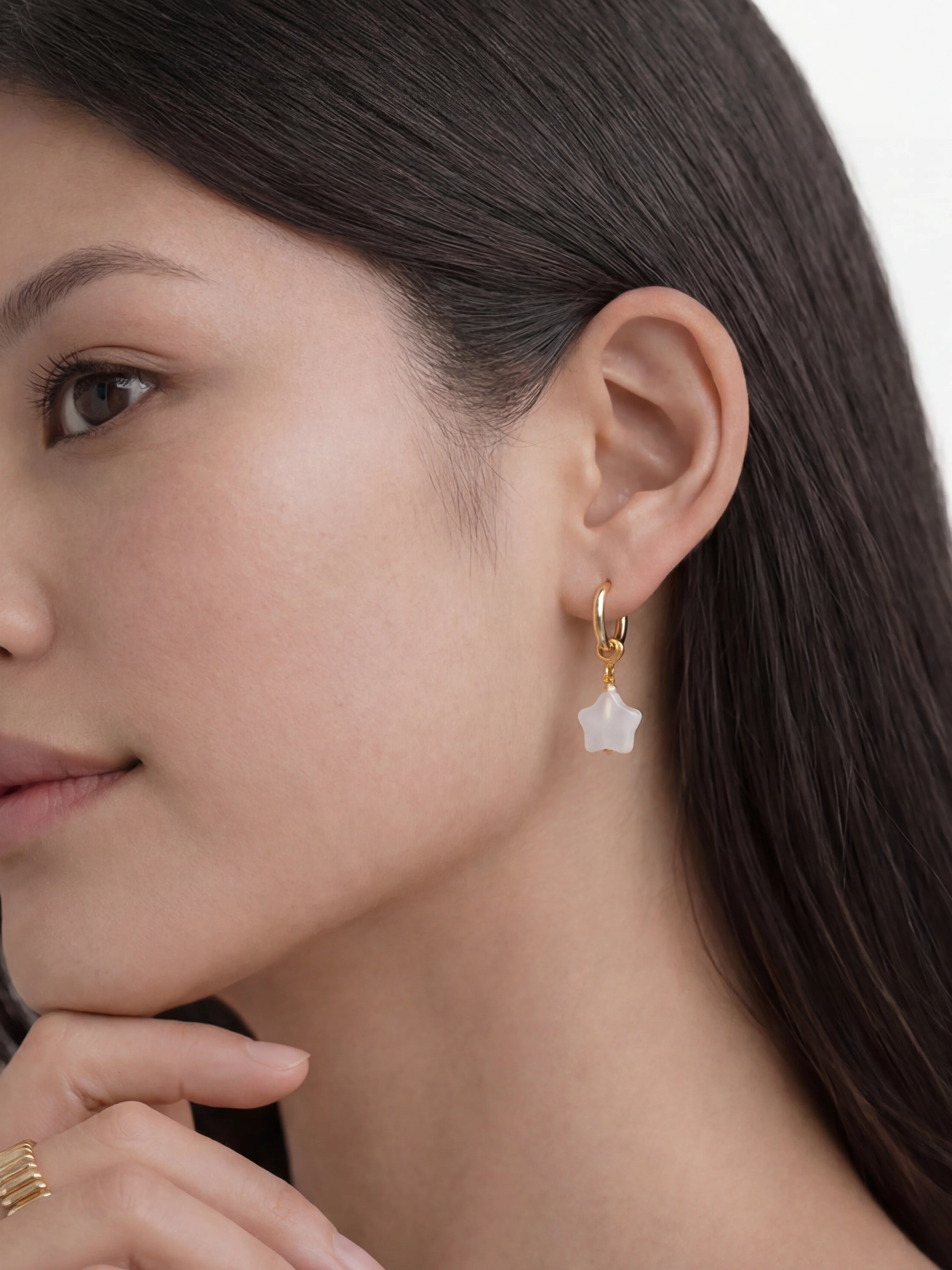 Harvest — Jade Stone Charm Earrings in Star-White