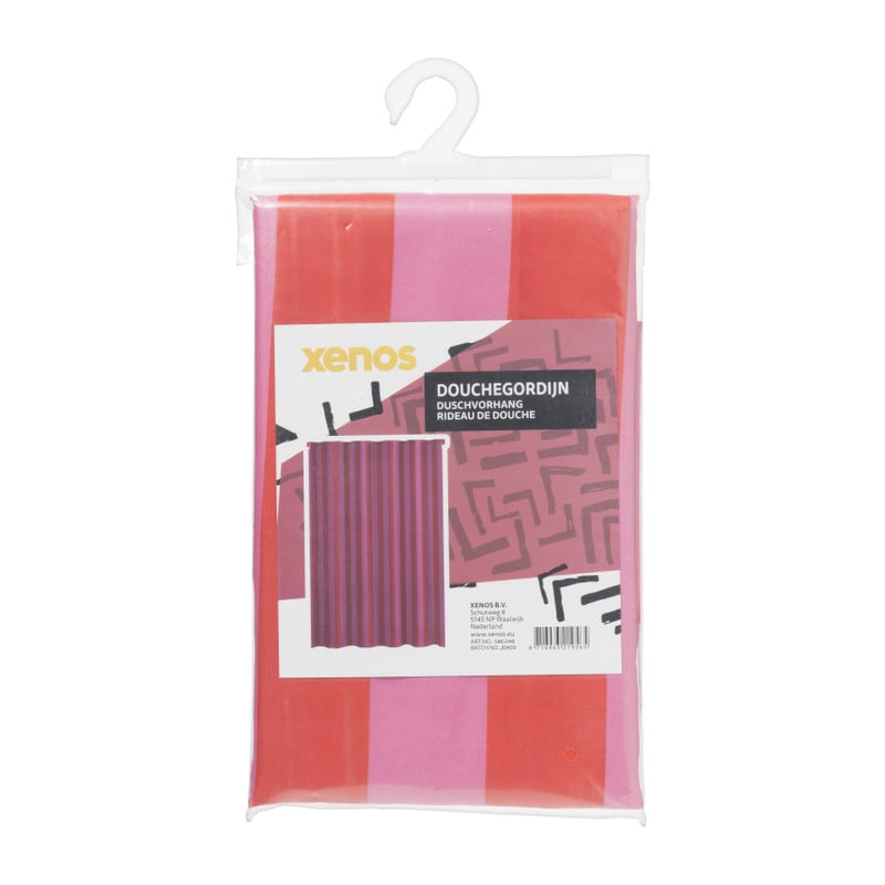 Douchegordijn gestreept - roze/oranje - 180x200 cm