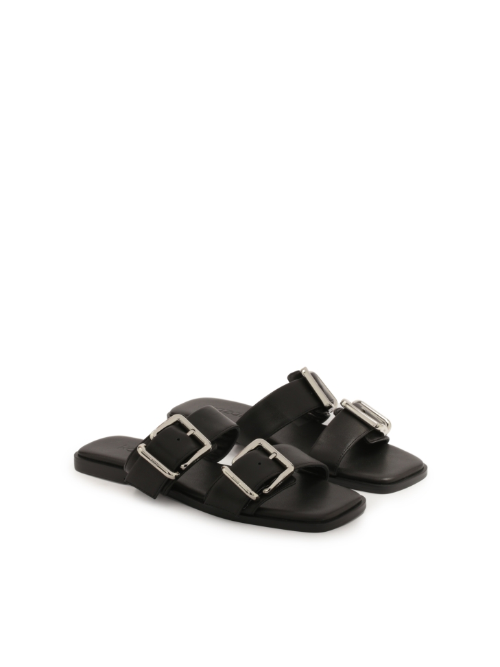 Leather slides with wide straps