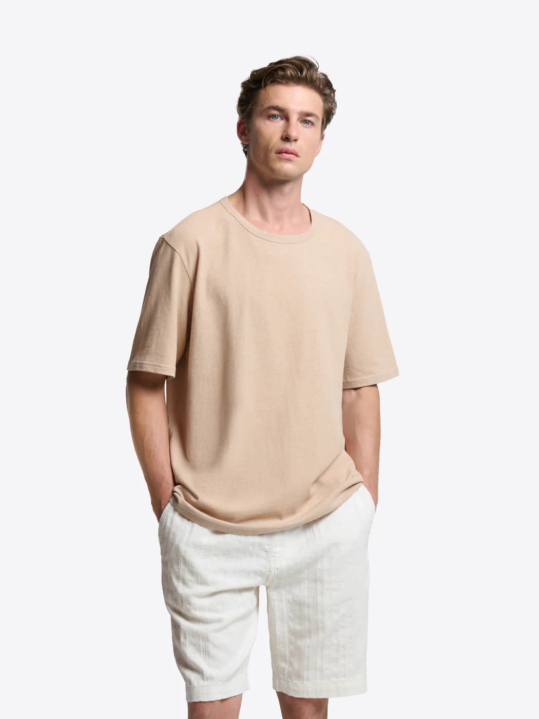 T-shirt col rond en coton lin