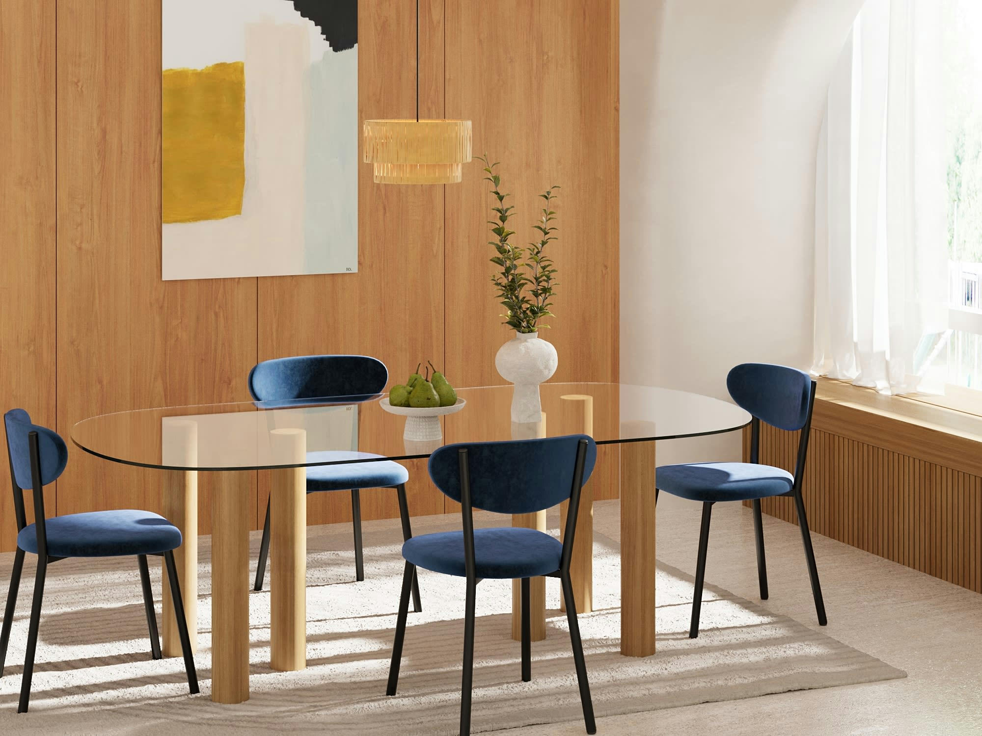 LOLA - Lot de 2 chaises velours bleu pied métal