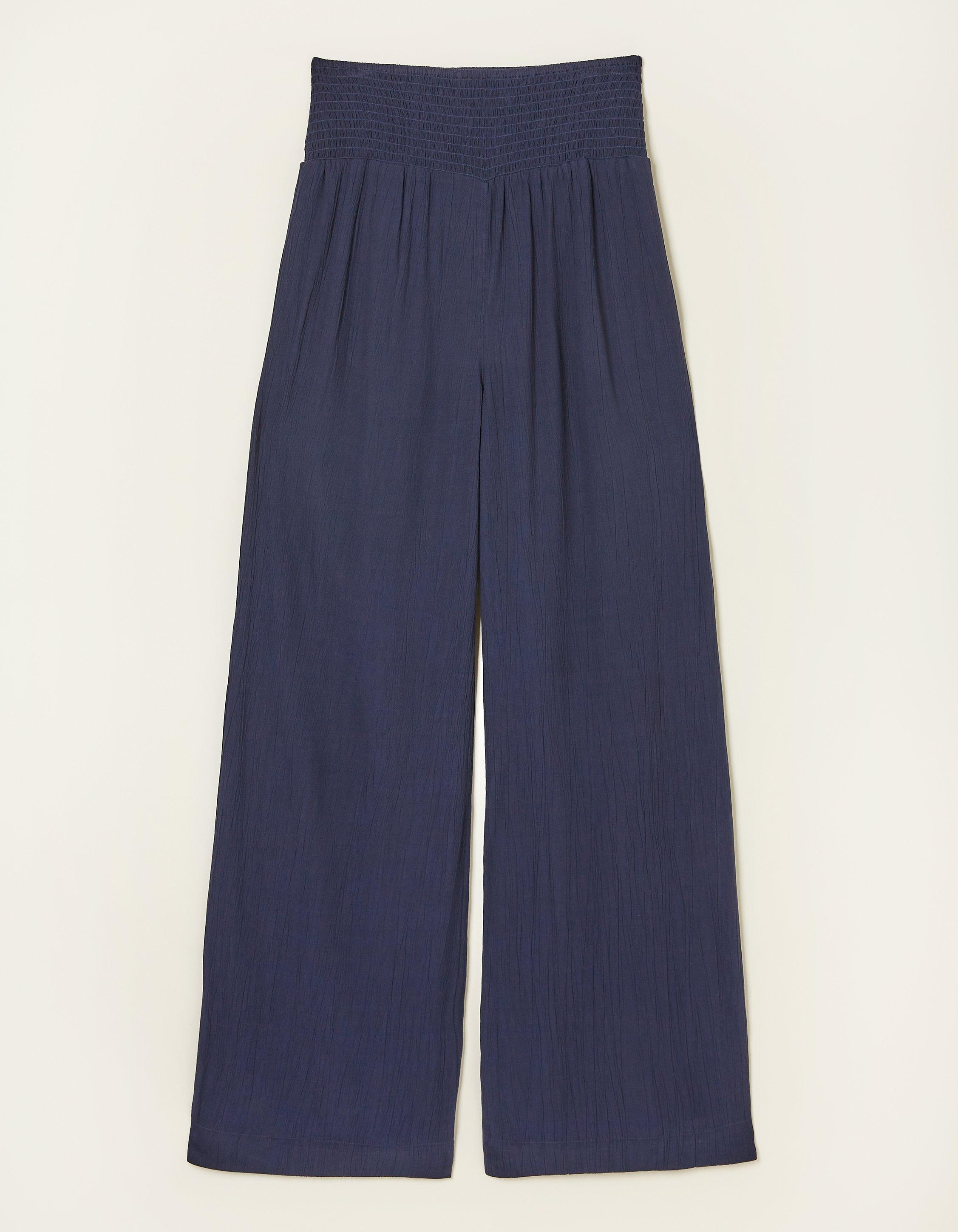 Shirred Plain Palazzo Trousers