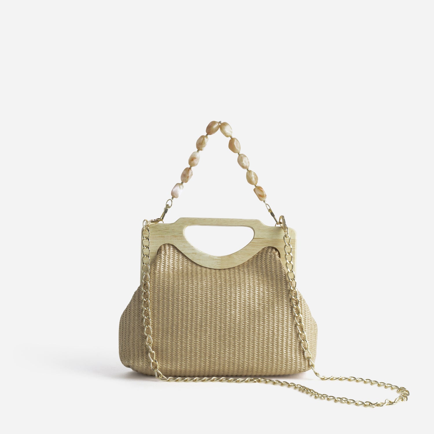 Sac à main beige tressé