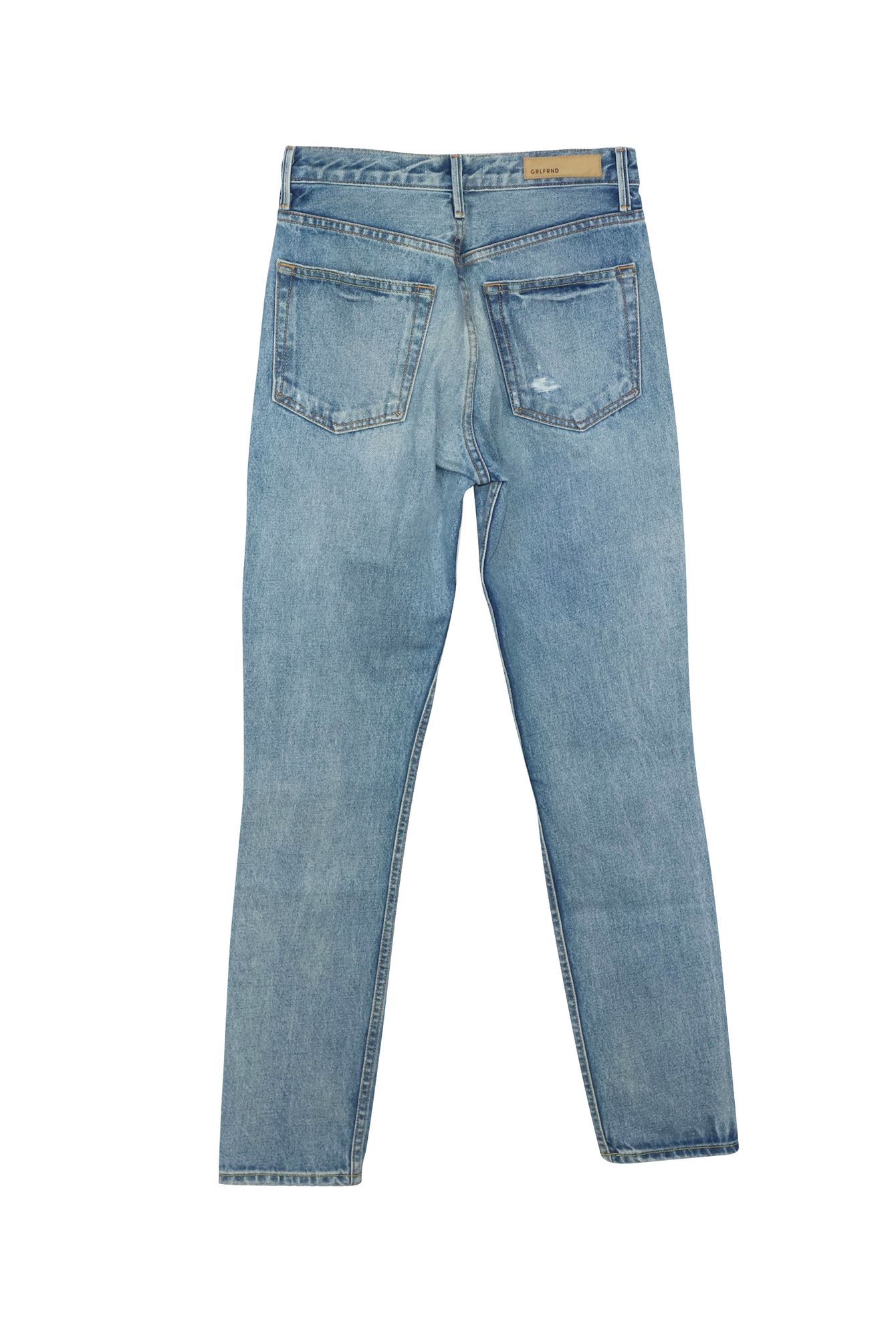 Grlfrnd Preloved High-Rise Straight Leg Jeans in Blue Cotton