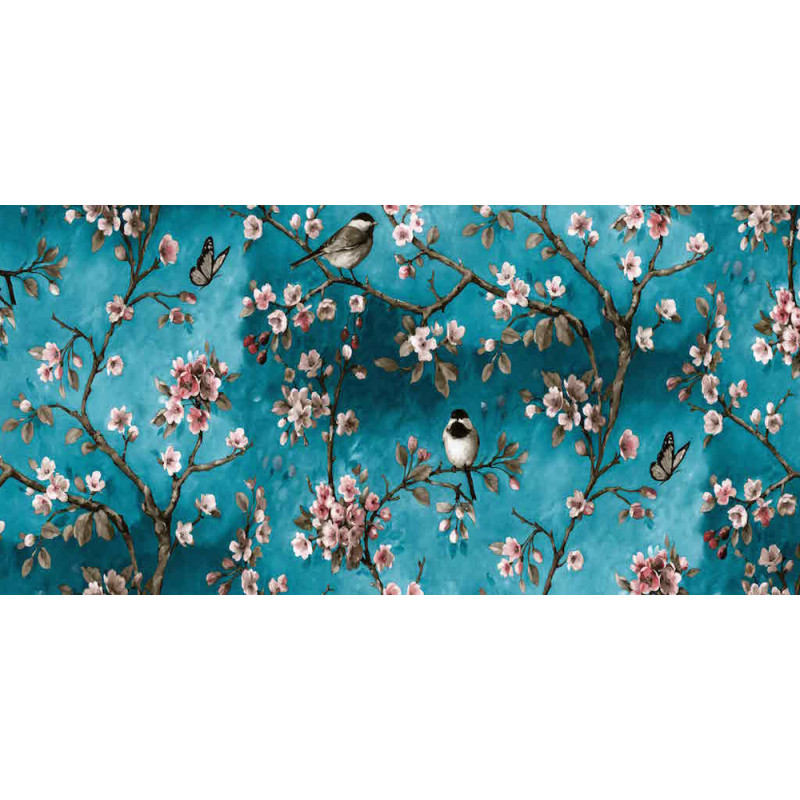 Nappe en PVC non tissé Bird turquoise 140 cm au mètre