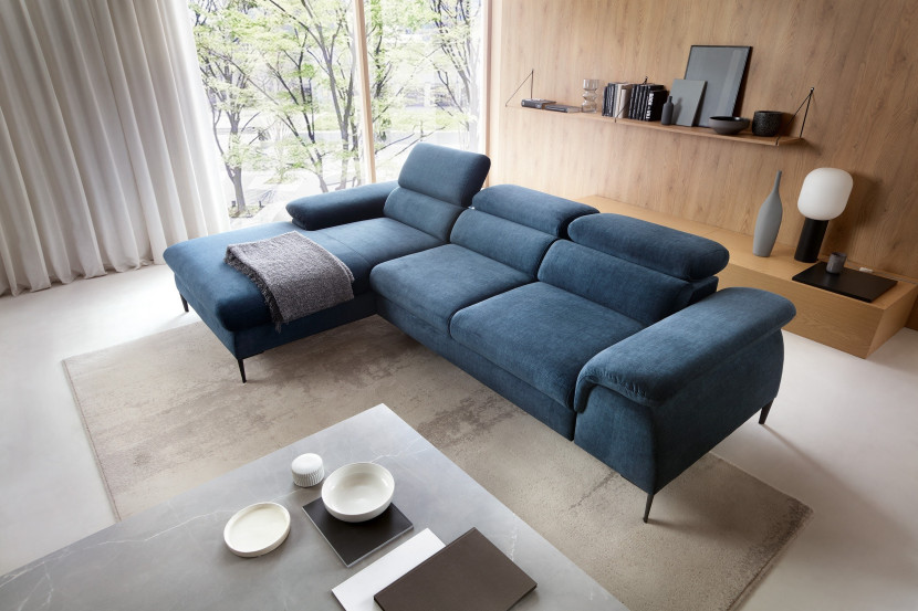 Narożnik SEUL M morski z szezlongiem - elegancka sofa do salonu Lewy