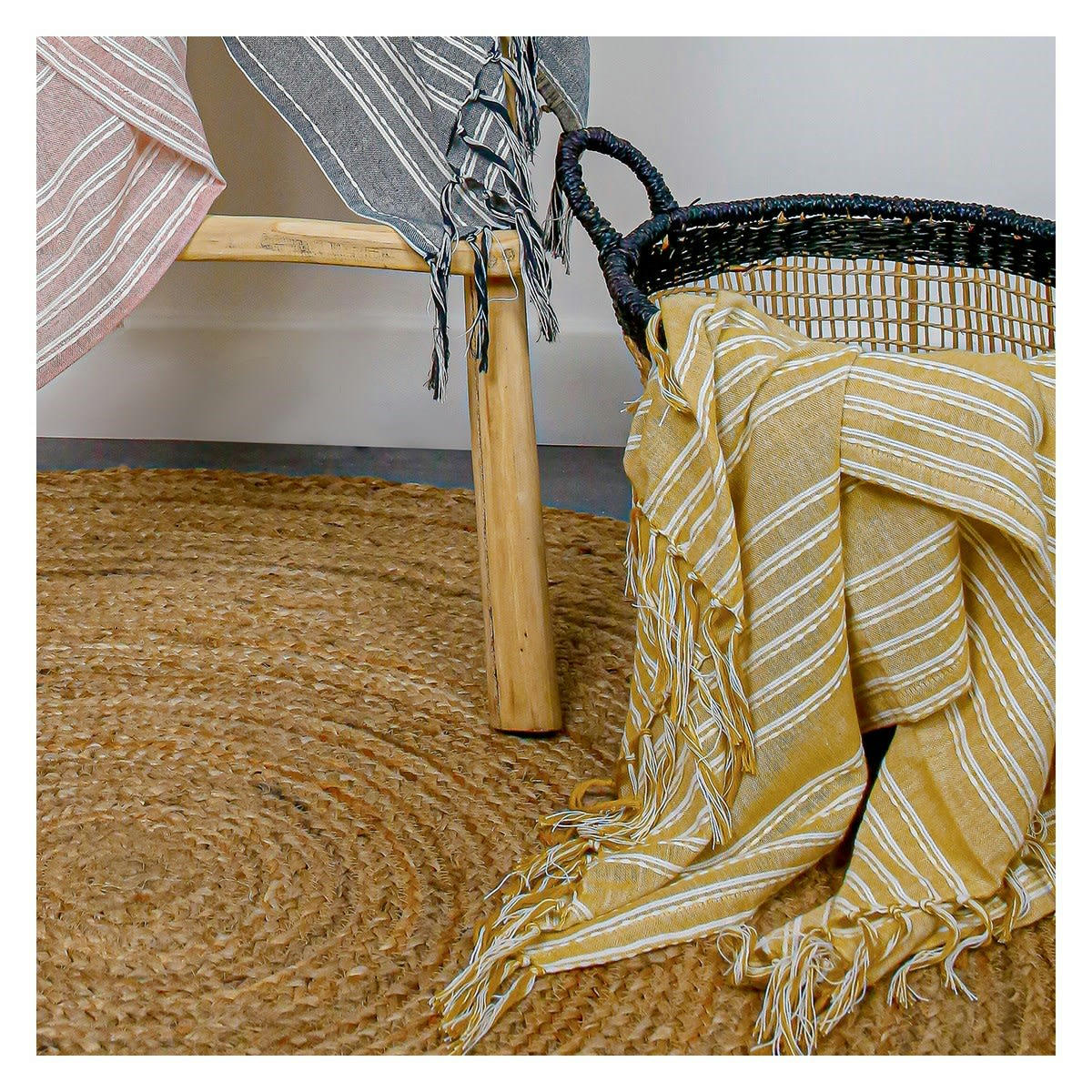 DESERT CHIK - fouta imprimé rayures en Coton Jaune 100x190 cm