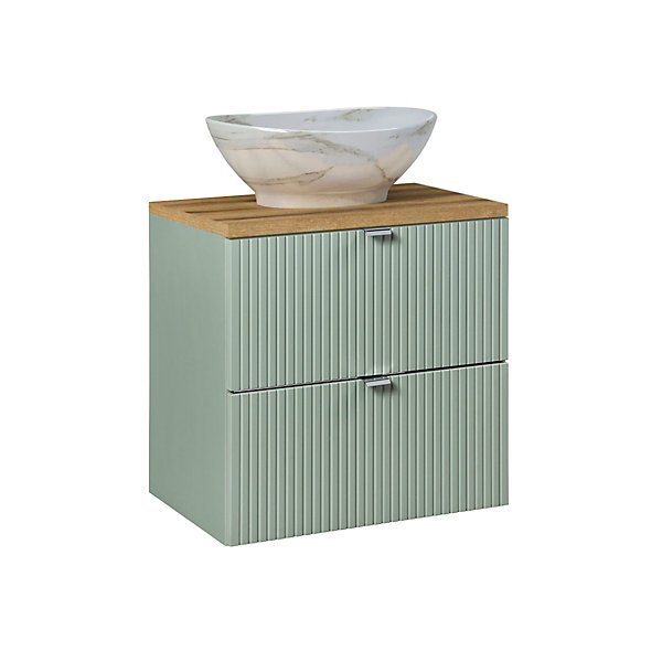Ensemble meuble simple vasque 60cm 2 tiroirs et colonne Jade Vert et Bois