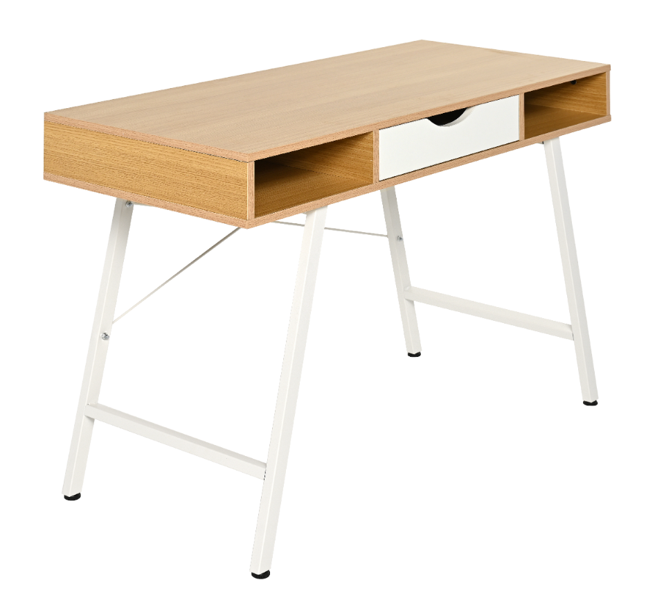 Biurko Lomma 110x48x75cm Mdf Dąb Stelaż Metalowy Biały