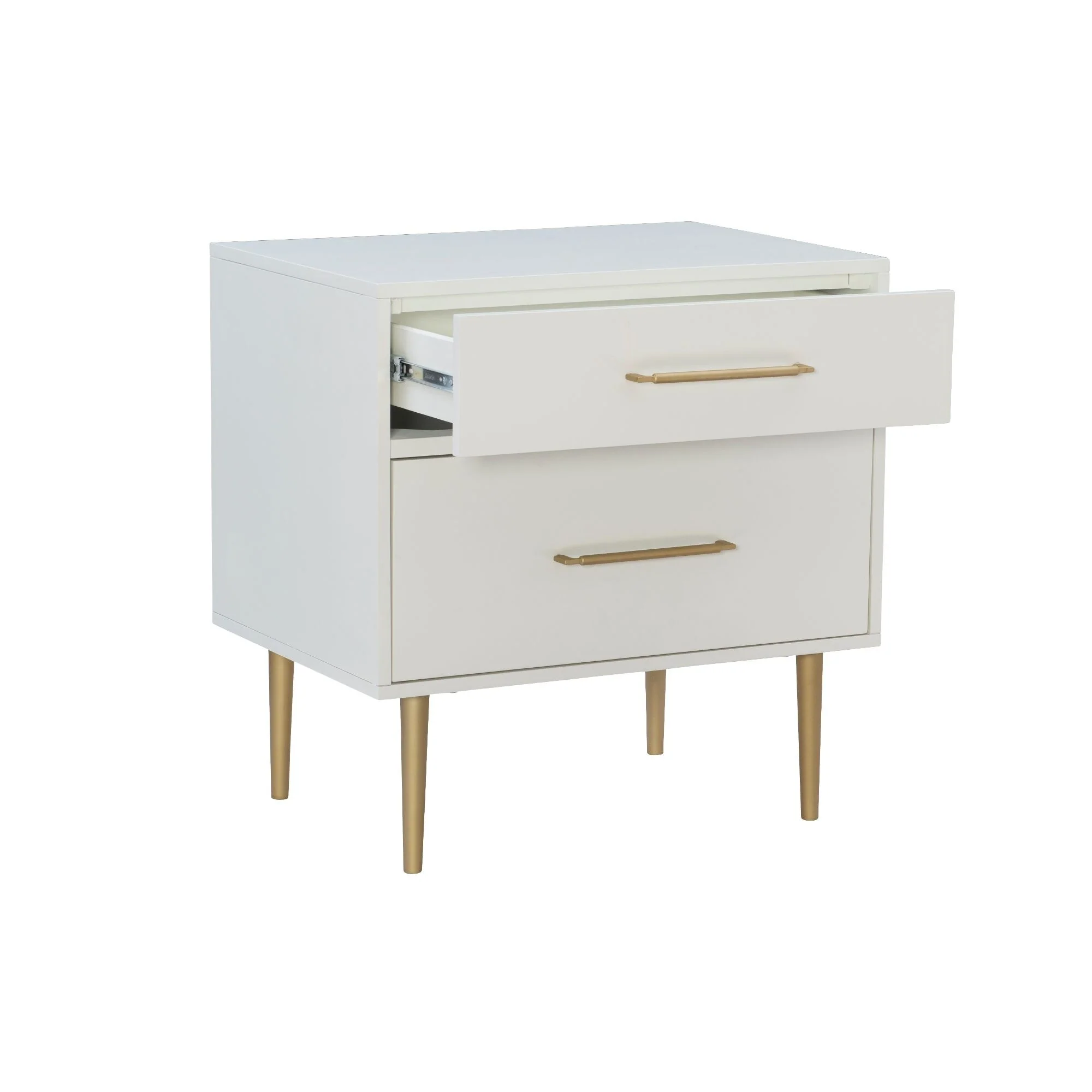 25.75 White Two Drawer Nightstand with Gold Pulls