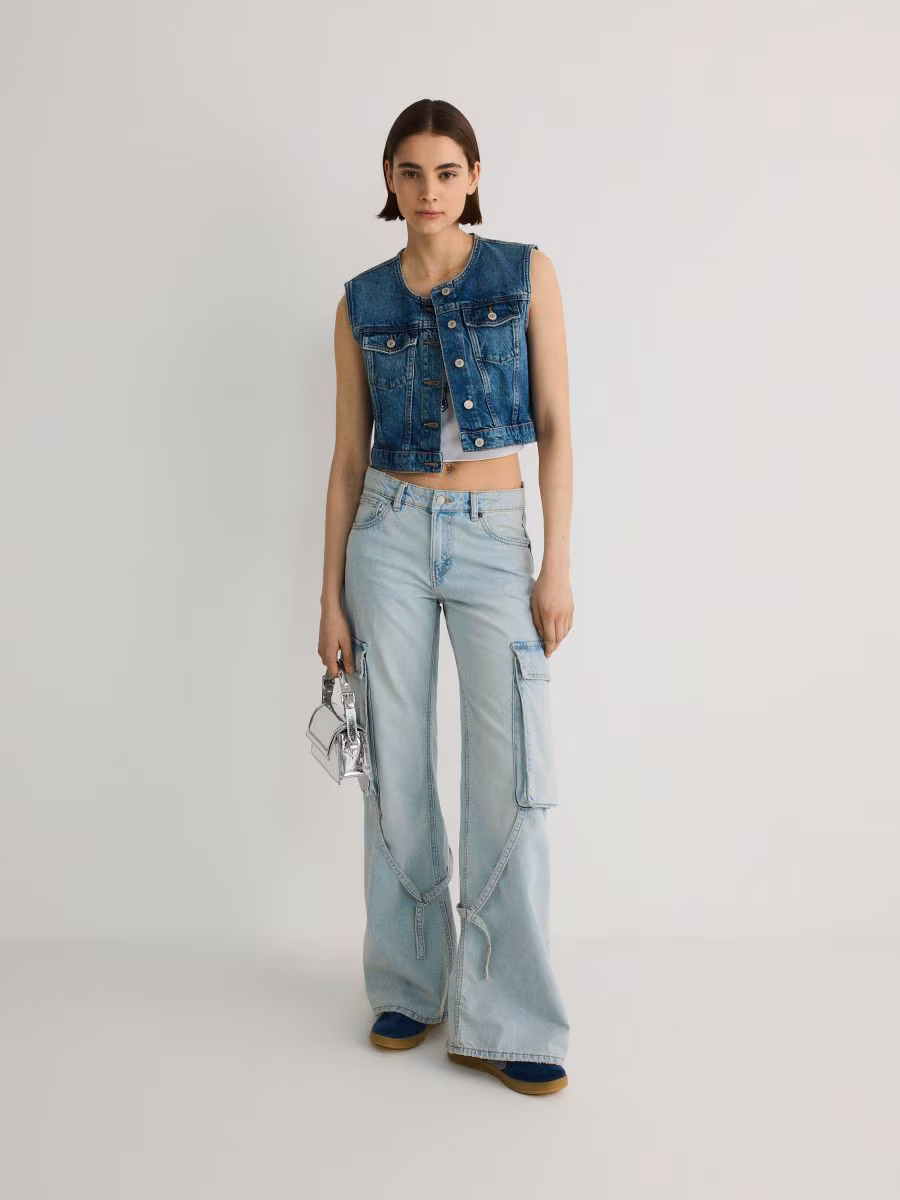 Denim Vest With Stitching