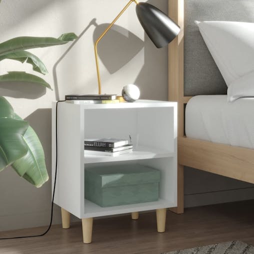 NNEVL Bed Cabinet with Solid Wood Legs White 40x30x50 cm