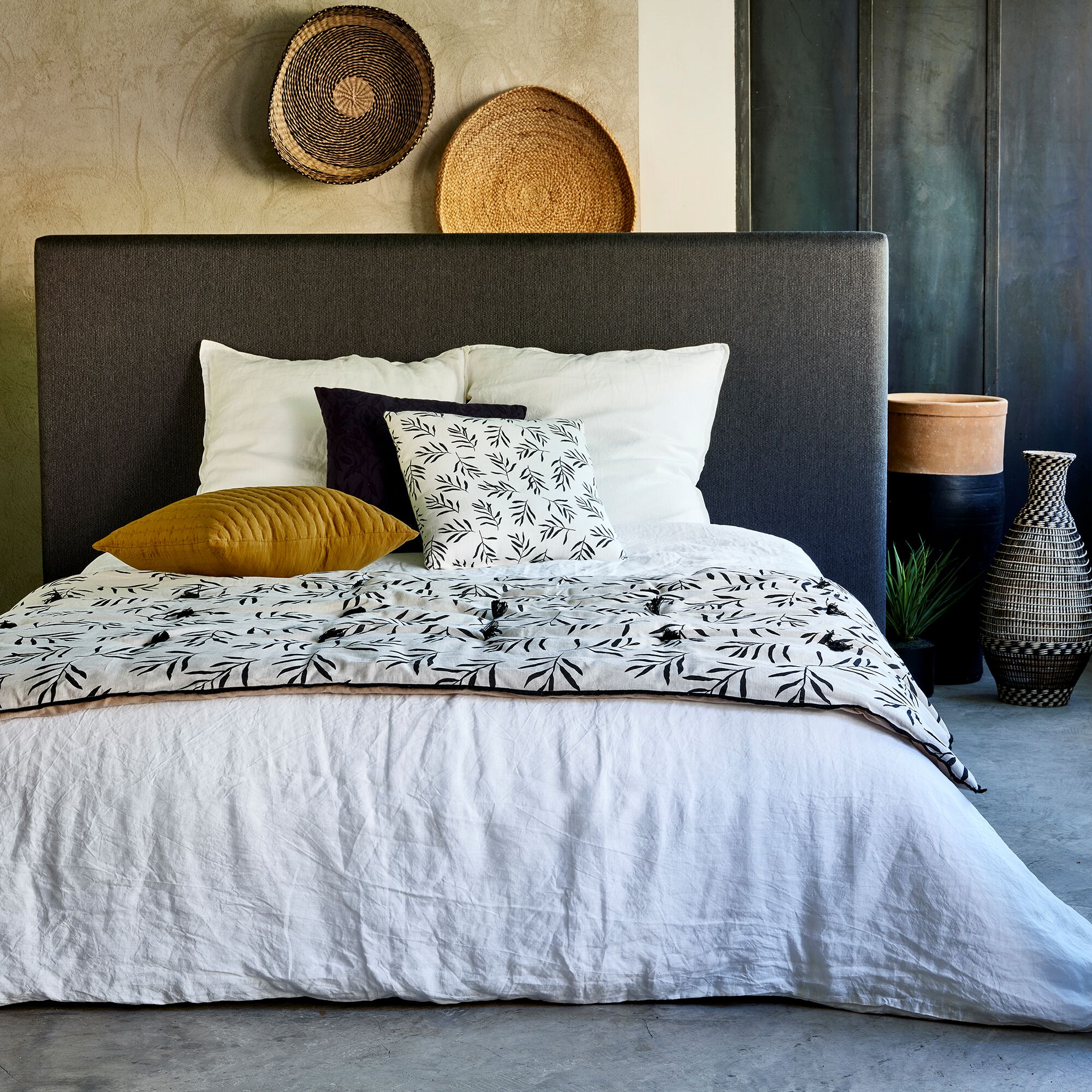 ALOYSE - Édredon en lin et coton 100x180cm motif Aloyse - blanc et noir