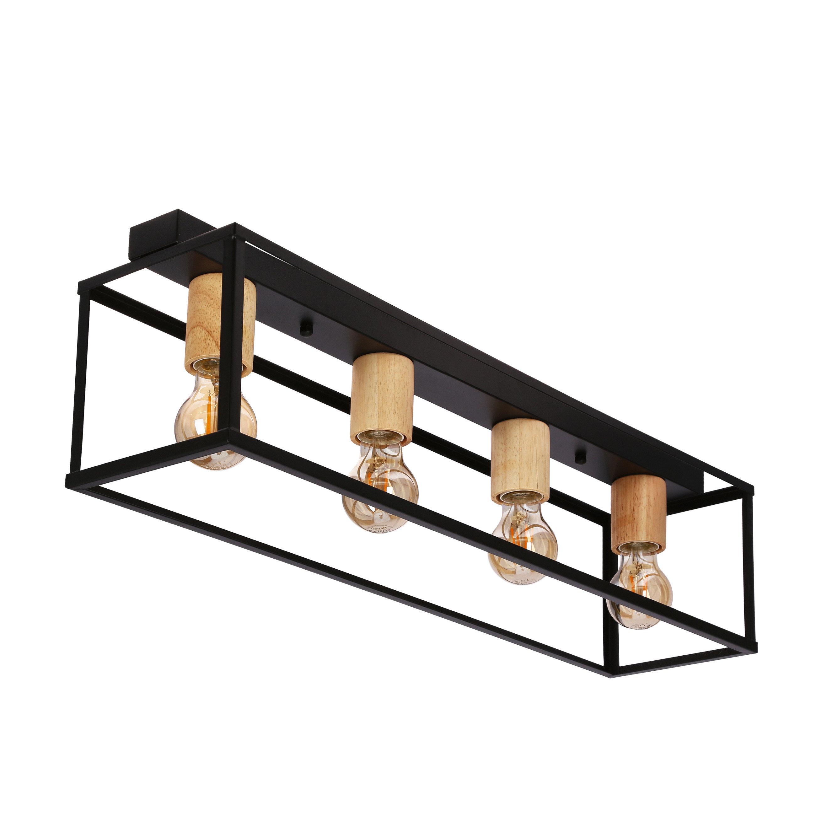 Lampa sufitowa czarna-jasne drewno RETRO 4xE27x40W Candellux
