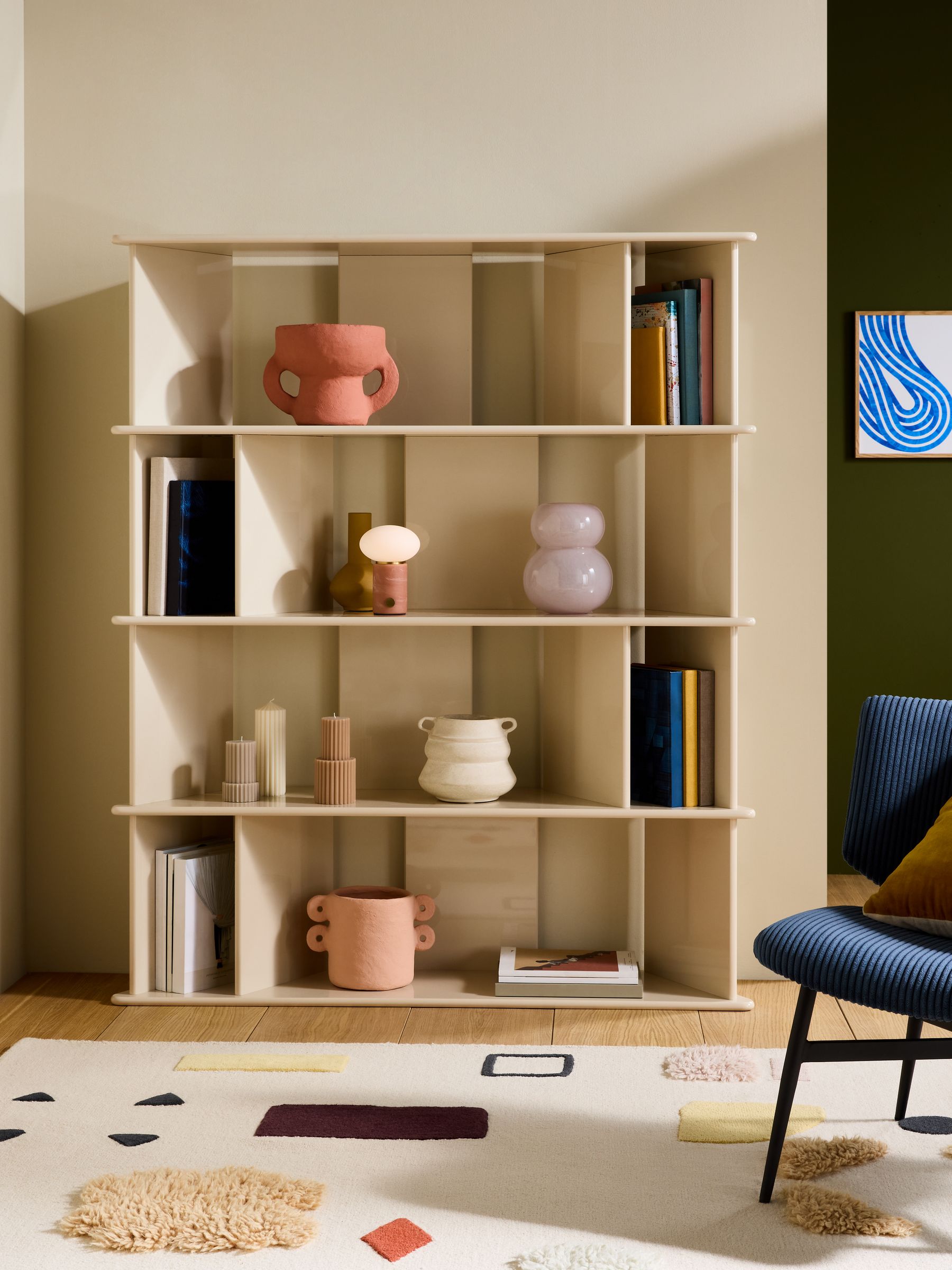 Ingrid Wide Shelving Unit in Ecru White