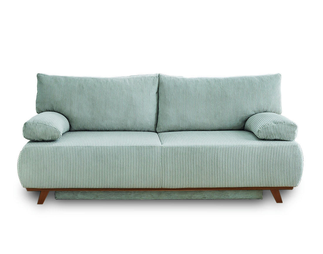 CRISTAL - Canapé droit convertible 3 places en velours côtelé bleu