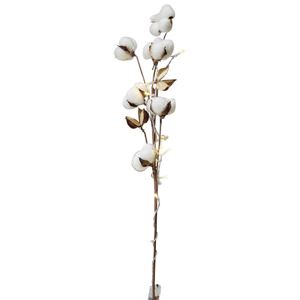 Décoration branche de coton lumineuse 10 LED blanc chaud H70 cm