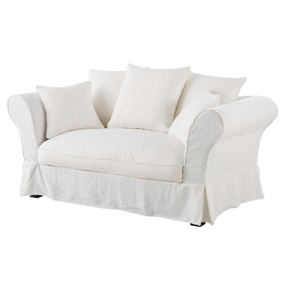 Roma - Housse de canapé 2 places en lin froissé blanc