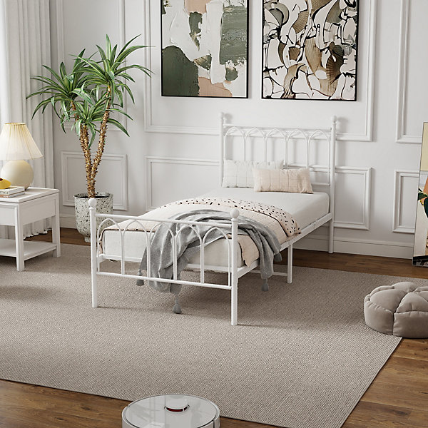 Lit Simple 90x200 cm - Lit en Métal Blanc Design Contemporain et Robuste - Sans Matelas