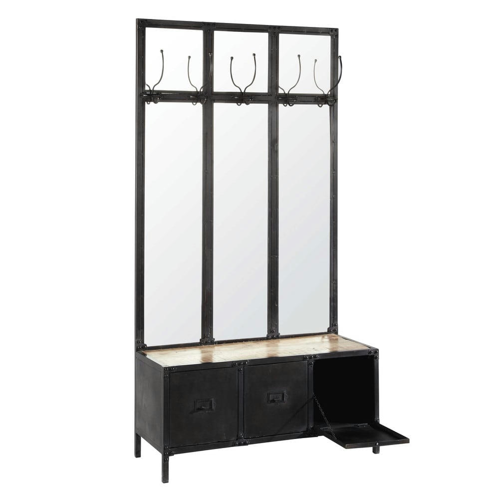 Scott - Meuble d'entrée avec miroir en métal noir